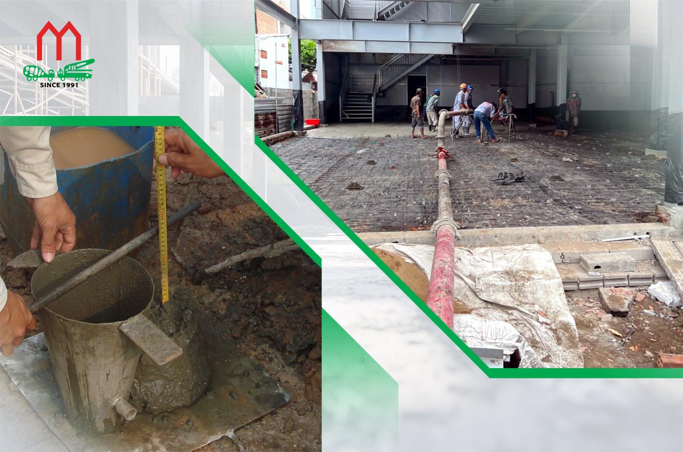 Kiểm tra độ sụt trước khi thi công